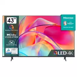 Телевизор Hisense 43" E7KQ, 4K Ultra HD 3840x2160, QLED, Quantum Dot, HDR 10+, HLG, Dolby Vision, DTS Virtual X, Smart TV, WiFi 5GHz, WiFi Direct, BT, Anyview Cast, 3xHDMI, 2xUSB, LAN, CI+, DVB-T2/C/S2, Black