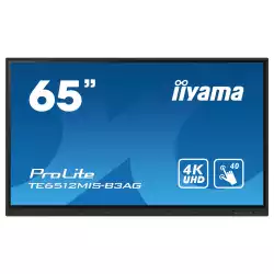 Дисплей IIYAMA TE6512MIS-B3AG, 65" IPS Panel, Anti-Glare, 16:9, 3840x2160, 400cd/m2, 1200:1, 8ms, PureTouch-IR, VGA, 3x HDMI, USB-C, 5x USB, RS232c, LAN, IR, SPDIF, HDMI Out, Speakers, WiFi, Quad core A55, 8GB RAM, 64GB, OPS Slot, Bluetooth, Android 11, VESA, Black