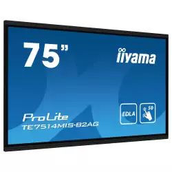 Дисплей IIYAMA TE7514MIS-B2AG, 75" VA Panel, Anti-Glare, 16:9, 3840x2160, 435cd/m2, 5000:1, 8ms, PureTouch-IR+, DP, 4x HDMI, 2x USB-C, RS232, LAN, IR, HDMI Out, SPDIF, 4x USB, Android 13 OS, Google EDLA Certified, iiWare 12E, WiFi, BT, 24/7, 8GB, 64GB, OPS Slot, VESA, Black