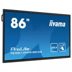 Дисплей IIYAMA TE8614MIS-B2AG, 85.6", VA Panel, Anti-Glare, 16:9, 3840x2160, 435cd/m2, 4000:1, 6.5ms, PureTouch-IR+, DP, 4x HDMI, 2x USB-C, RS232, LAN, IR, HDMI Out, SPDIF, 4x USB, Android 13 OS, Google EDLA Certified, iiWare 12E, WiFi, BT, 24/7, 8GB, 64GB, OPS Slot, VESA, Black