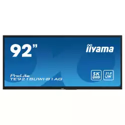 Дисплей IIYAMA TE9218UWI-B1AG, 91.5", VA panel, AG, 21:9, 5K UHD 5120x2160, 500cd/m2, 4000:1, 6.5ms, PureTouch-IR⁺, Android 13, WiFi 6, A76*4+A55*4, 8GB, 64GB, Microsoft Teams Front Row, 4x HDMI, DP, 2x USB-C, RS232c, 2x LAN, 6x USB, HDMI Out, 8-array Mic, 16/7, VESA, Black