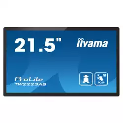 Компютър IIYAMA TW2223AS-B2, Touch Panel PC, 21.5", VA panel, FHD 1920x1080, 16:9, 400cd/m2, 3000:1, 18ms, Edge to edge glass, PCAP touch, HDMI, LAN, 5x USB, Speakers, Mic, Android 12 OS, RK3399, 4GB, 32GB, WiFi, BT, SD card slot, 24/7, Portrait, Face Up, VESA 100, Black