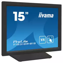 Монитор IIYAMA T1531SR-B1S, 15", Touch monitor, Resistive technology, VA Panel, 4:3, XGA 1024x768, 350cd/m2, 2500:1, 18ms, IP54 Front, VGA, HDMI, DisplayPort, Speakers, Tilt, VESA 100, Black