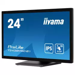 Монитор IIYAMA T2438MSC-B1, 23.8", 10 points bonded PCAP, IPS panel, 16:9, FHD 1920x1080, 600cd/m2, 1000:1, 5ms, Anti fingerprint coating, IP1X Front, OSD key lock, Blue light reducer, HDMI, DisplayPort, 2x USB, Speakers, Portrait, Face up, VESA 100, Black