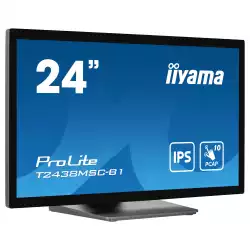 Монитор IIYAMA T2438MSC-B1, 23.8", 10 points bonded PCAP, IPS panel, 16:9, FHD 1920x1080, 600cd/m2, 1000:1, 5ms, Anti fingerprint coating, IP1X Front, OSD key lock, Blue light reducer, HDMI, DisplayPort, 2x USB, Speakers, Portrait, Face up, VESA 100, Black