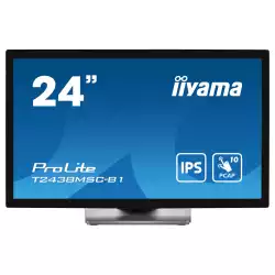 Монитор IIYAMA T2438MSC-B1, 23.8", 10 points bonded PCAP, IPS panel, 16:9, FHD 1920x1080, 600cd/m2, 1000:1, 5ms, Anti fingerprint coating, IP1X Front, OSD key lock, Blue light reducer, HDMI, DisplayPort, 2x USB, Speakers, Portrait, Face up, VESA 100, Black