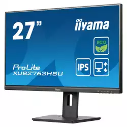 Монитор IIYAMA XUB2763HSU-B1, 27" IPS LED panel, AG, 16:9, FHD 1920x1080, 3ms, 100Hz, 250cd/m2, 1300:1, 80M:1, HDMI, DP, 2x USB, Speakers, Blue light reducer, Flicker free, HAS, Swivel, Tilt, Pivot, EPEAT Silver, VESA 100, Black