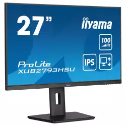 Монитор IIYAMA XUB2793HSU-B6, 27", IPS LED panel, 3-side borderless, AntiGlare, 16:9, FHD 1920x1080, 250cd/m2, 1000:1, 100Hz, 1ms, Blue light reducer, Flicker free, FreeSync support, i-Style colour, HDMI, DP, 2x USB, Audio out, Speakers, HAS, Swivel, Tilt, Pivot, VESA 100, Black