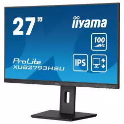 Монитор IIYAMA XUB2793HSU-B6, 27", IPS LED panel, 3-side borderless, AntiGlare, 16:9, FHD 1920x1080, 250cd/m2, 1000:1, 100Hz, 1ms, Blue light reducer, Flicker free, FreeSync support, i-Style colour, HDMI, DP, 2x USB, Audio out, Speakers, HAS, Swivel, Tilt, Pivot, VESA 100, Black