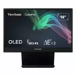 Портативен монитор ViewSonic VP16- OLED, 15.6", OLED Panel, Glare, 1920x1080, 16:9, 400cd/m2, 100000:1, 20M:1, 1ms, 60Hz, sRGB, Adobe RGB, DCI-P3, EBU, REC709, SMPTE-C, Blue Light Filter, micro HDMI, USB-C, PD 40W, Audio Out, Speakers, Tilt, External Power Adaptor, Black