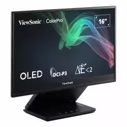 Портативен монитор ViewSonic VP16- OLED, 15.6", OLED Panel, Glare, 1920x1080, 16:9, 400cd/m2, 100000:1, 20M:1, 1ms, 60Hz, sRGB, Adobe RGB, DCI-P3, EBU, REC709, SMPTE-C, Blue Light Filter, micro HDMI, USB-C, PD 40W, Audio Out, Speakers, Tilt, External Power Adaptor, Black