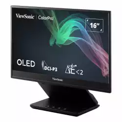 Портативен монитор ViewSonic VP16- OLED, 15.6", OLED Panel, Glare, 1920x1080, 16:9, 400cd/m2, 100000:1, 20M:1, 1ms, 60Hz, sRGB, Adobe RGB, DCI-P3, EBU, REC709, SMPTE-C, Blue Light Filter, micro HDMI, USB-C, PD 40W, Audio Out, Speakers, Tilt, External Power Adaptor, Black