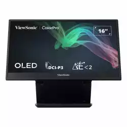 Портативен монитор ViewSonic VP16- OLED, 15.6", OLED Panel, Glare, 1920x1080, 16:9, 400cd/m2, 100000:1, 20M:1, 1ms, 60Hz, sRGB, Adobe RGB, DCI-P3, EBU, REC709, SMPTE-C, Blue Light Filter, micro HDMI, USB-C, PD 40W, Audio Out, Speakers, Tilt, External Power Adaptor, Black