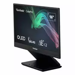 Портативен монитор ViewSonic VP16- OLED, 15.6", OLED Panel, Glare, 1920x1080, 16:9, 400cd/m2, 100000:1, 20M:1, 1ms, 60Hz, sRGB, Adobe RGB, DCI-P3, EBU, REC709, SMPTE-C, Blue Light Filter, micro HDMI, USB-C, PD 40W, Audio Out, Speakers, Tilt, External Power Adaptor, Black