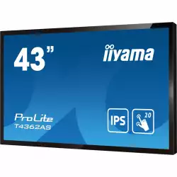 Тъч Дисплей IIYAMA T4362AS-B1 42.5", IPS Panel, AntiGlare, Portrait, 3840 x 2160, 16:9, 500 cd/m2, 1200:1, 8ms, Projective Capacitive, 20 touch points, Palm rejection, 3x HDMI, HDCP, RS232c, LAN, IR, 2x USB 2.0, Speakers, Android 8.0, Signal FailOver, CPU CA73*2 + A53*2, 2+1GB, 16GB, 24/7, VESA, Black