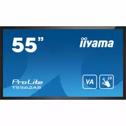 Тъч Дисплей IIYAMA T5562AS-B1 54.6", VA Panel, AntiGlare, Portrait, 16:9, 3840 x 2160, 500 cd/m2, 5000:1, 8ms, Projective Capacitive, 20 touch points, Android 8.0, Signal FailOver, CPU CA73*2 + A53*2, 2+1GB RAM, 16GB eMMC, 24/7, 3x HDMI, HDCP, RS232c, LAN, IR, 2x USB, Speakers, VESA, Black