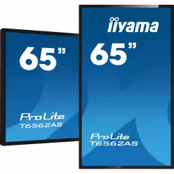 Тъч Дисплей IIYAMA T6562AS-B1 64.5", IPS Panel, Portrait, AntiGlare, 16:9, 3840 x 2160, 500 cd/m2, 1200:1, 8ms, Projective Capacitive, 20 touch points, Palm rejection, 3x HDMI, RS232c, LAN, IR, 2x USB, Speakers, Android 8.0, Signal FailOver, CPU CA73*2 + A53*2, 2+1GB RAM, 16GB, 24/7, VESA, Black