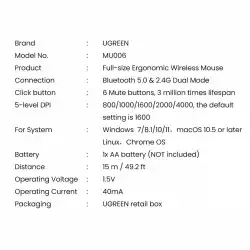 Безжична оптична мишка Ugreen MU006 159933 USB 2.4GHz / Bluetooth 5.0 4000 DPI - червена