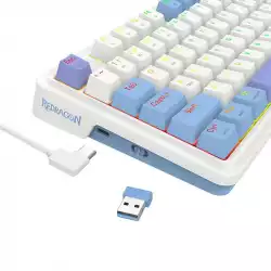 Кабелна и безжична Bluetooth геймърска клавиатура Redragon Gloria Pro K664WBP-RGB-PRO бяло RGB осветление