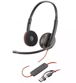 Слушалки HP Poly Blackwire 3220 Stereo USB-C +USB-C/A адаптер 8X228aa