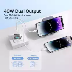 Зарядно устройство 220V Baseus 40W, 2xUSB-C, GaN 5 CCGP180102 - бяло