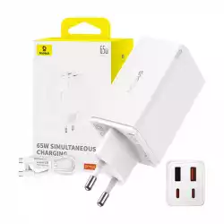 Зарядно устройство Baseus GAN6 Pro, 2xUSB-C + 2xUSB, 65W P10162701213-00 - бяло