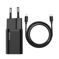 Зарядно устройство Baseus USB-C 20W super-si Quick + Type-C към Lightning кабел 1м, черен