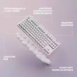 Безжична геймърска механична клавиатура Logitech G G715, TKL, Tactile, RGB LED, US Layout, бяла