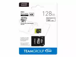 Карта памет Team Group PRO Plus microSDXC 128GB, UHS-I U3, A2, V30 + SD Адаптер