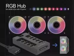 RGB хъб Delock, 10 портов ARGB LEDs, Черен