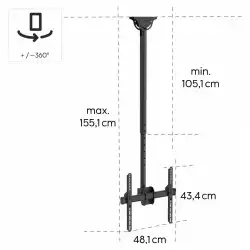 Стойка за таван Hama TV, въртяща се, накланяща се, 165 см (65") до 50 кг, 220878