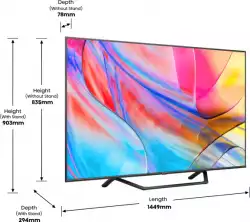 Телевизор - Hisense 65" 65A7KQ , 4K Ultra HD 3840x2160, QLED, FALD, QuantumDot , HDR 10+, HLG, Dolby Vision, Dolby Atmos, VidaOS, Dark Grey