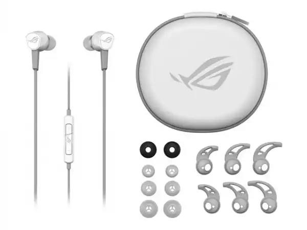 ASUS ROG Cetra II Core Moonlight White Liquid Silicone Rubber Drivers 90 degree cable connector Hi-Res Audio 3.5 mm