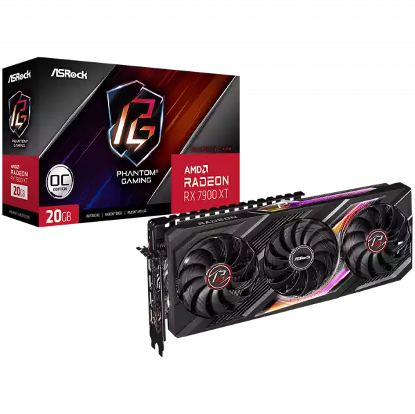 Asrock Video Card AMD Radeon RX7900XT Phantom Gaming 20GB OC, GDDR6, 320-bit, 3x DisplayPort™ 2.1, 1x HDMI™ 2.1, 2x 8-pin Power Connectors, Recommended PSU 750W, 90-GA3XZZ- 00UANF