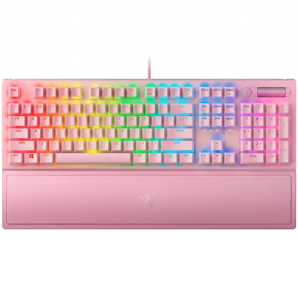 BlackWidow V3 (Green Switch) - US Layout - Quartz (pink),  Tactile and Clicky, Full size, Razer Chroma™ backlighting with 16.8 million customizable color options, Wrist rest, 80 million keystroke lifespan,Multi-function digital roller, Aluminum