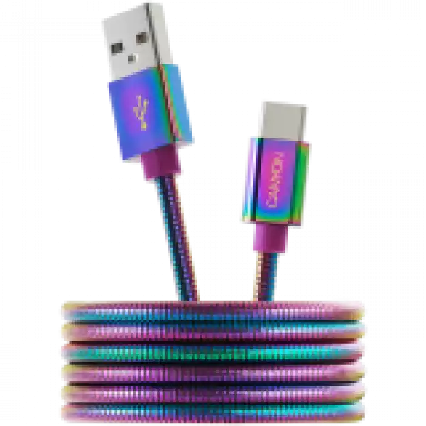 CANYON Type C USB 2.0 standard cable, Power output 5V/9V 2A, OD 3.8mm, metal shell, cable length 1.2m, Rainbow, 14*6*1000mm, 0.04kg