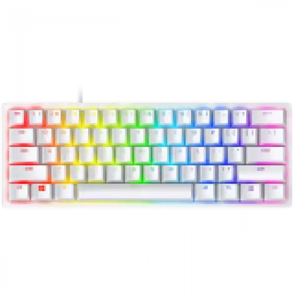 Razer Huntsman Mini White, Linear Optical Switch, size 60%, RGB Chroma, Doubleshot PBT Keycaps, Standard Bottom Row Layout, Fully programmable keys with on-the-fly macro recording, 1000 Hz Ultrapolling, Aluminum construction