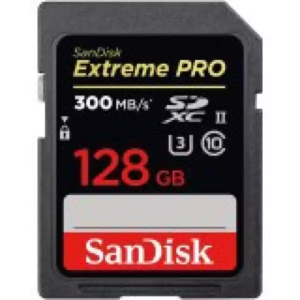 SanDisk Extreme PRO 128GB SDXC Memory Card up to 300MB/s, UHS-II, Class 10, U3, V90, EAN: 619659186647