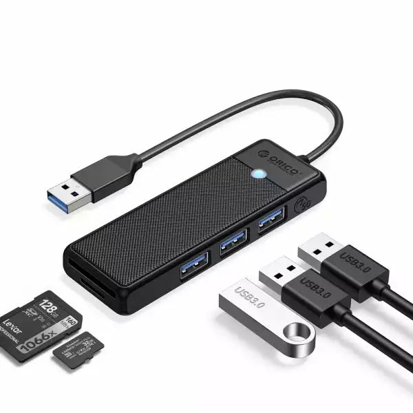 Orico хъб USB3.0 HUB - 3 x USB3.0, SD, TF - PAPW3AT-U3-015-BK