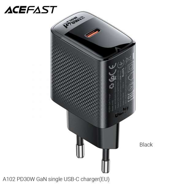 Acefast Универсално зарядно за стена Charger Wall GaN PD30W - A102 - USB-C x 1, Black