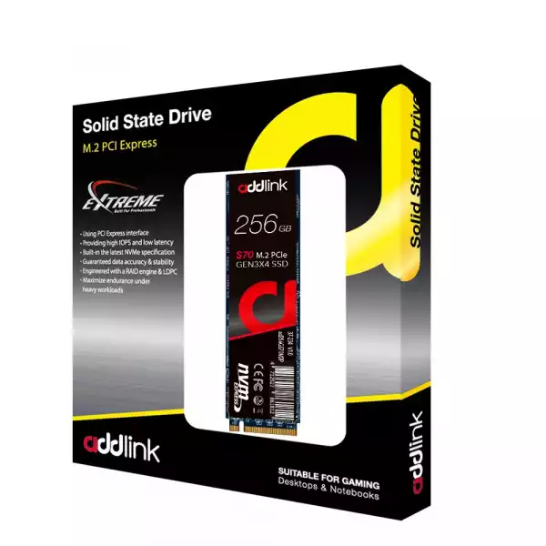 Addlink диск SSD S70 256GB - M.2 2280 PCI Express 3D Nand 3000/1000 MB/s - ad256GBS70M2P