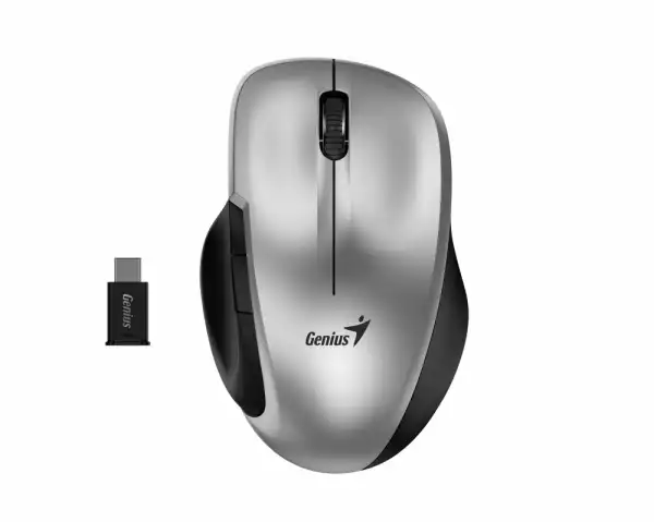 Genius безжина безшумна мишка Mouse Wireless Silent - Ergo 8200S Silver - Silent, 2.4GHz, USB-C receiver