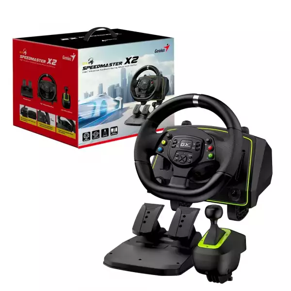 Genius волан с педали Racing Wheel with pedals SpeedMaster X2 - Gear shifter, Pedals, Dual-motor vibration