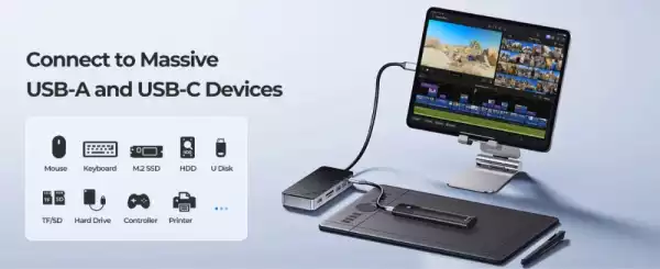 Orico докинг станция Portable Docking station M.2 SATA/NVMe - HDMI, USB3.2-A x 2, USB-C (10Gbps) x 1,USB-C (PD100W), SD/TF - OM28P-G2-BK