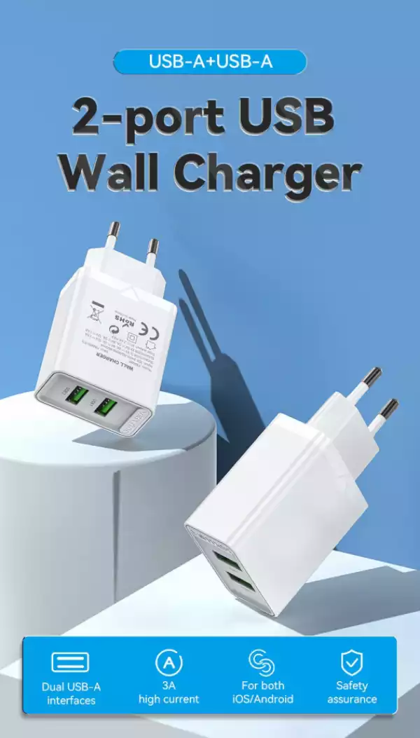 Vention бързо зарядно Fast Charger 2 x QC3.0 18W White - FBAW0