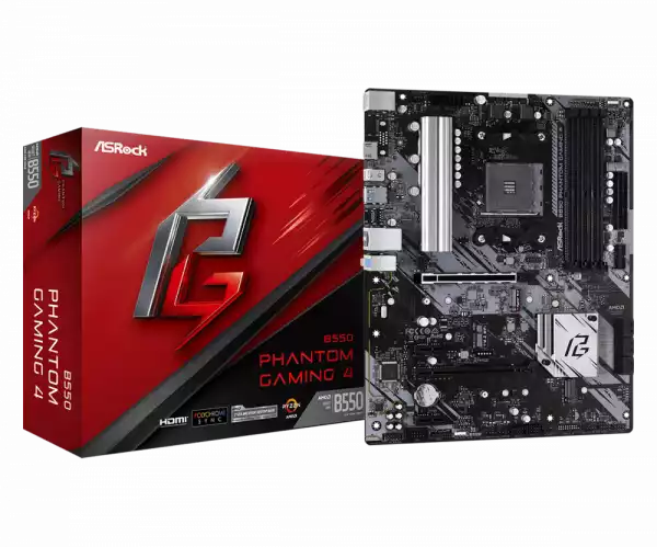 ASROCK B550 Phantom Gaming 4 ATX MB 3rd Gen AMD AM4 Socket DDR4 4733+ 1 x3.0 x16 x4.0 PCIe HDMI 7.1 CH HD 6 SATA3 8 USB 3.2 Gen1