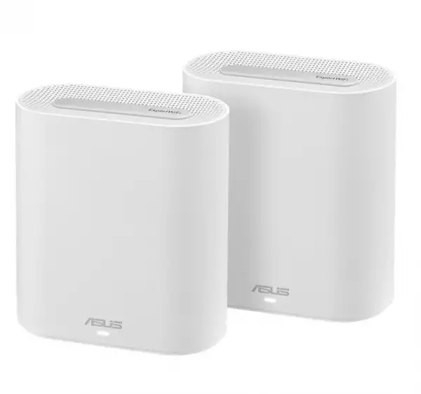 Asus Business Mesh WiFi system, ExpertWiFi EBM68 2PK, AX7800, Tri-Band, Quad-Core 1.7GHz CPU, 256MB/1GB Flash/RAM, 2.5G port, OFDMA, Beamforming, 8 SSIDs, customize guest portal, Commercial-Grade Network Security & VPN, wall mounting,White
