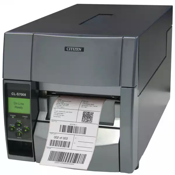 Citizen Label Industrial printer CL-S703II Thermal Transfer+Direct Print Speed 200mm/s, Print Width(max.)4"(104 mm)/Media Width min-max (12.5-118mm)/Roll Size max 200mm, Core Size(25-75mm), Resol.300dpi/Interf.USB/Parallel/Serial+Opt.card/Plug (EU) Grey