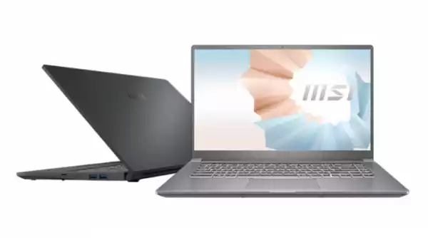 Лаптоп MSI Modern 15 A5M, AMD Ryzen 7 5700U (8C/16T, up to 4.3GHz, 8MB L3), 15.6" FHD 1920x1080, AG, IPS-Level, AMD Graphics, 8GB (1x8) DDR4 3200, 512GB PCIe SSD, WebCam 720p, Wi-Fi 6E, BT 5.2, backlight KB (White), 2Y, 3 cell 52Whr, Carbon Gray, NO OS, 1.6 kg.