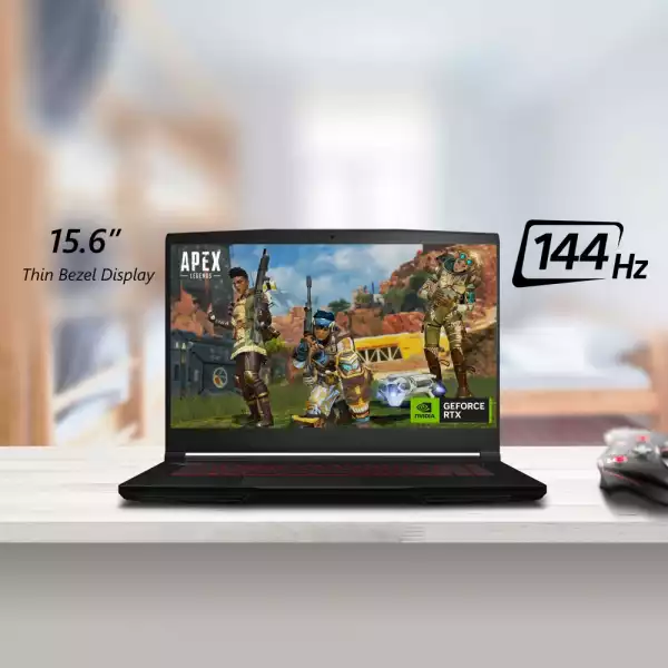 Лаптоп MSI Thin GF63 12UC, i5-12450H (8C/12T, 12 MB, up to 4.40 GHz), 15.6" FHD (1920x1080), 144Hz, IPS-Level, RTX 3050 4GB GDDR6 (Up to 1172.5MHz), 8GB DDR4 (3200MHz), 512GB NVMe PCIe SSD, Intel Wi-Fi 6, BT5.2, 3 cell, 52.4Whr, 2 Year, Red Backlit KBD, NO OS